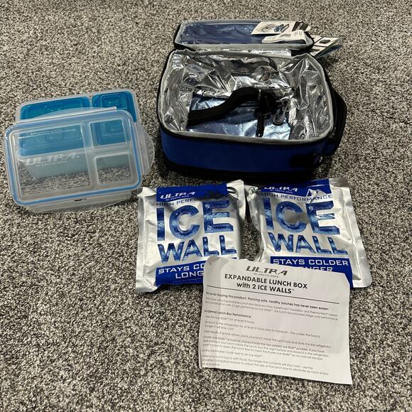 NWT! Ultra Arctic Zone Blue Expandable Cooler Lunchbox w/ Ice Packs Bento Boxes - Picture 2 of 8